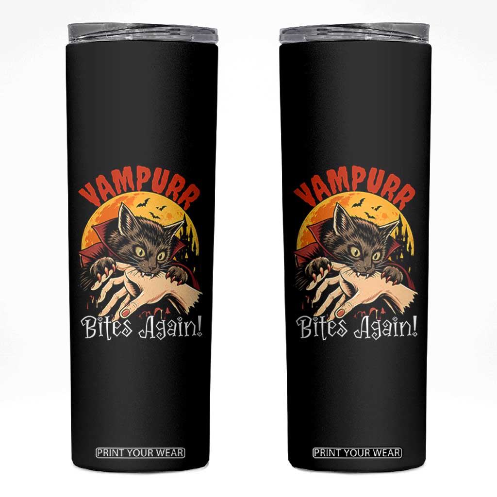 Vampurr Bites Again Skinny Tumbler Funny Vampire Cat Halloween Horror TS14 Black Print Your Wear