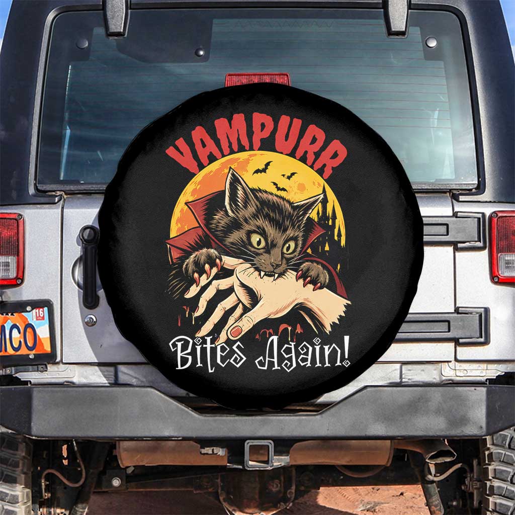 Vampurr Bites Again Spare Tire Cover Funny Vampire Cat Halloween Horror TS14 No hole Black Print Your Wear