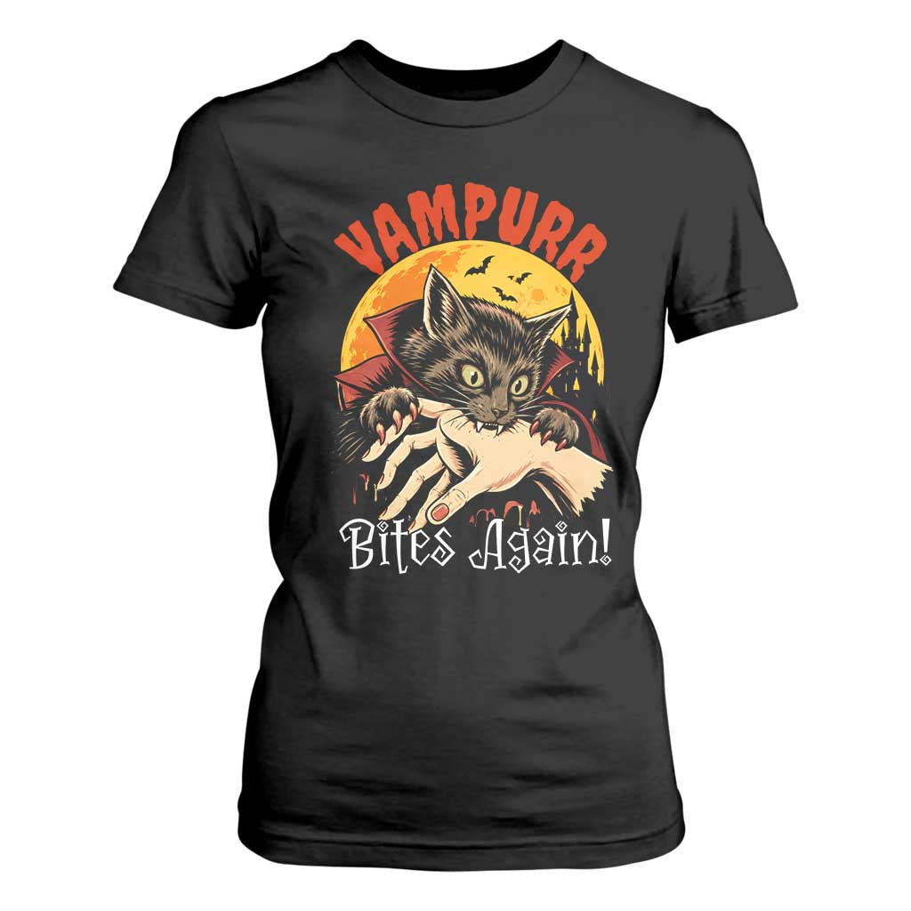 Vampurr Bites Again T Shirt For Women Funny Vampire Cat Halloween Horror TS14 Black Print Your Wear