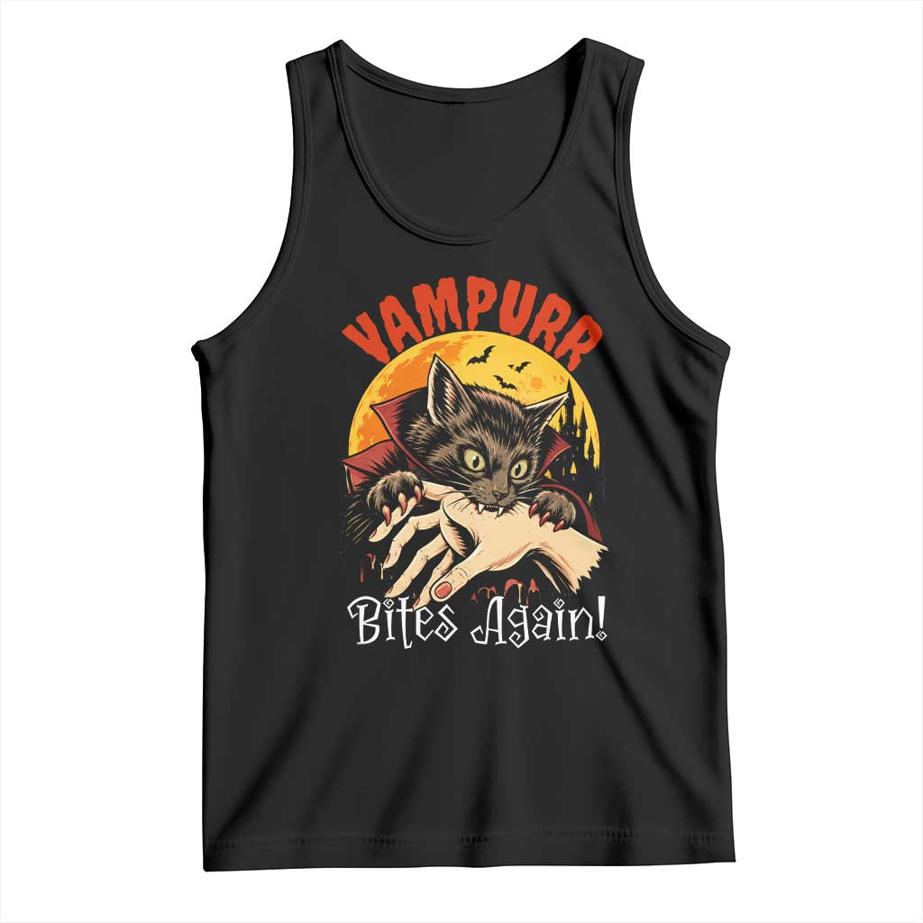 Vampurr Bites Again Tank Top Funny Vampire Cat Halloween Horror TS14 Black Print Your Wear
