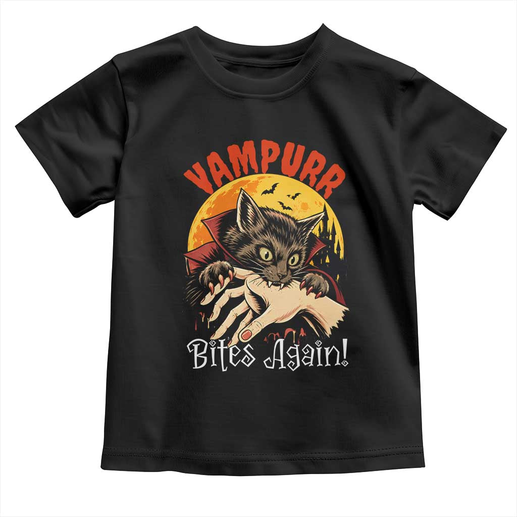 Vampurr Bites Again Toddler T Shirt Funny Vampire Cat Halloween Horror TS14 Black Print Your Wear