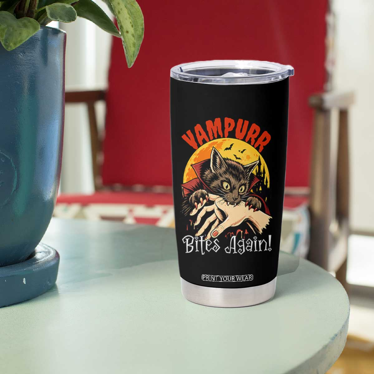 Vampurr Bites Again Tumbler Cup Funny Vampire Cat Halloween Horror TS14 Print Your Wear