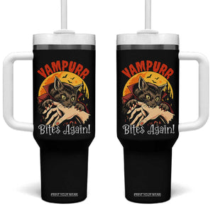 Vampurr Bites Again Tumbler With Handle Funny Vampire Cat Halloween Horror TS14 One Size: 40 oz Black Print Your Wear