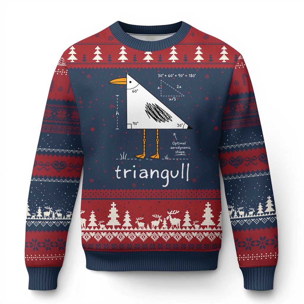 Triangull Triangle Seagull Bird Pun Ugly Christmas Sweater Funny Math Teacher Joke Humor TS14 Navy Red Print Your Wear