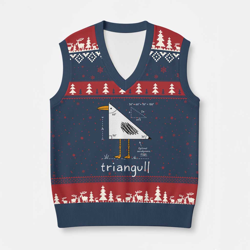 Triangull Triangle Seagull Bird Pun V-Neck Knit Sweater Vest Funny Math Teacher Joke Humor TS14 Navy Red Print Your Wear