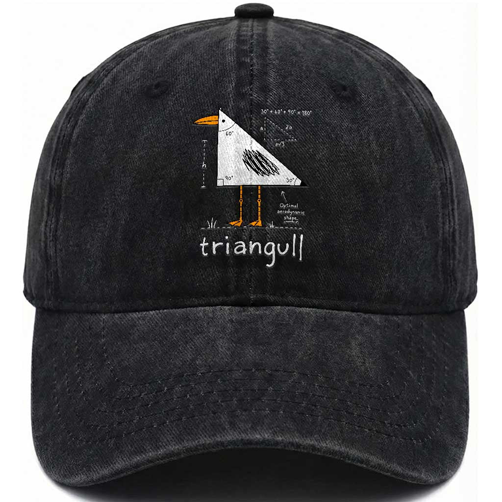 Triangull Triangle Seagull Bird Pun Washed Cotton Baseball Cap Funny Math Teacher Joke Humor TS14 Print Your Wear