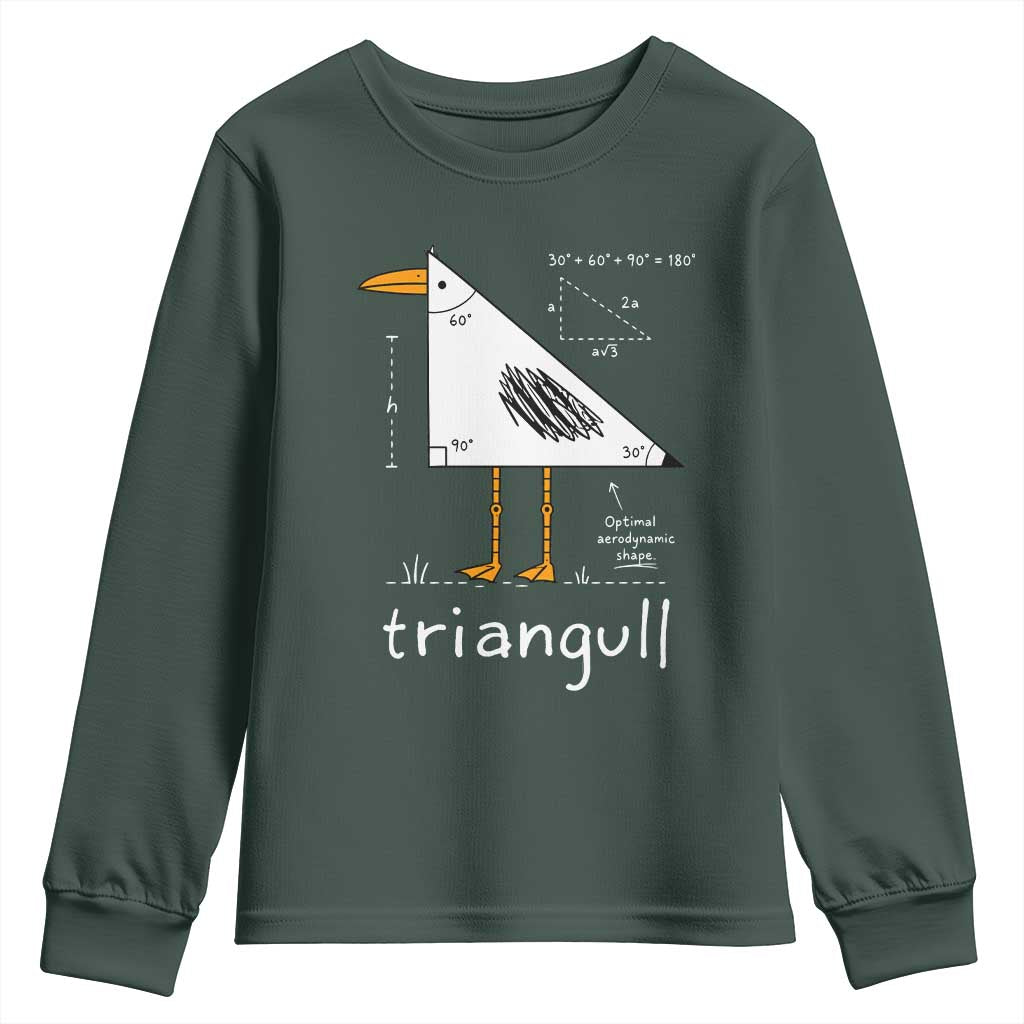 Triangull Triangle Seagull Bird Pun Youth Sweatshirt Funny Math Teacher Joke Humor TS14 Dark Forest Green Print Your Wear
