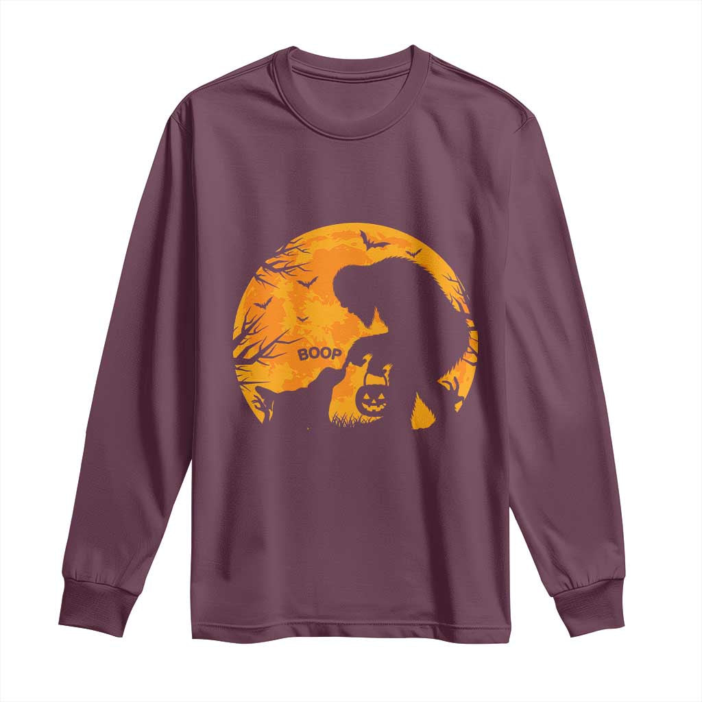 Bigfoot Boop Dog Hallowwen Long Sleeve Shirt Funny Sasquatch Meme Dog Lovers Full Moon TS14 Maroon Print Your Wear