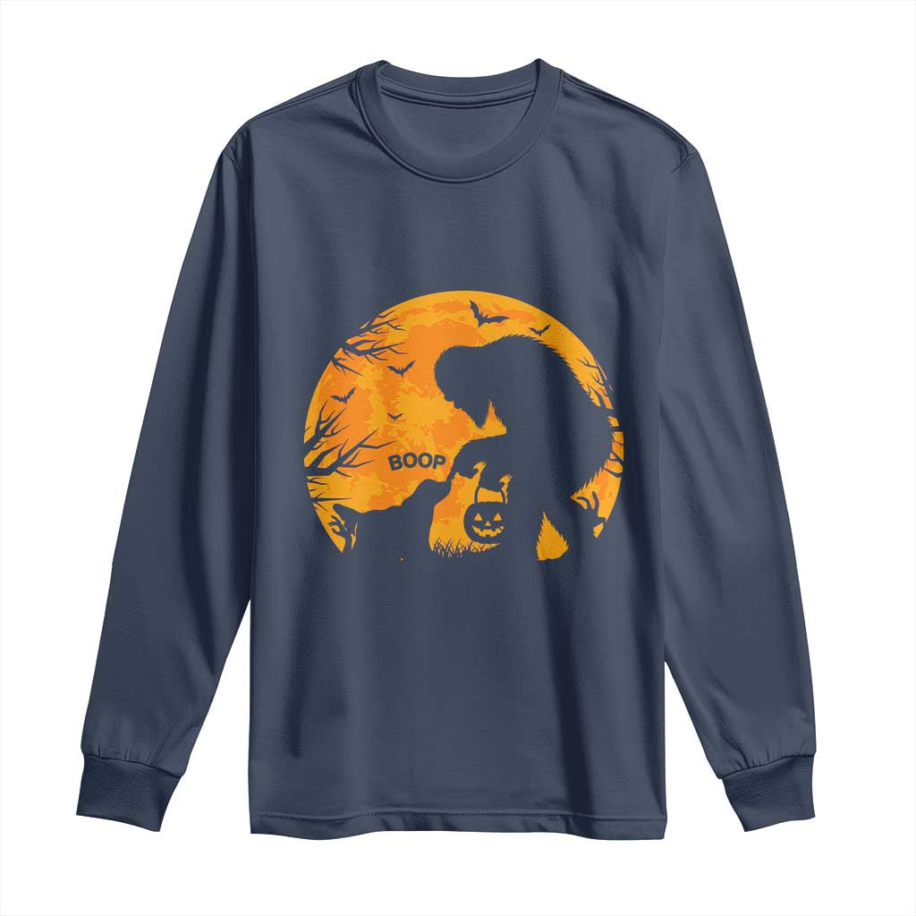 Bigfoot Boop Dog Hallowwen Long Sleeve Shirt Funny Sasquatch Meme Dog Lovers Full Moon TS14 Navy Print Your Wear