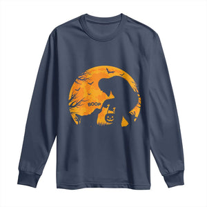 Bigfoot Boop Dog Hallowwen Long Sleeve Shirt Funny Sasquatch Meme Dog Lovers Full Moon TS14 Navy Print Your Wear