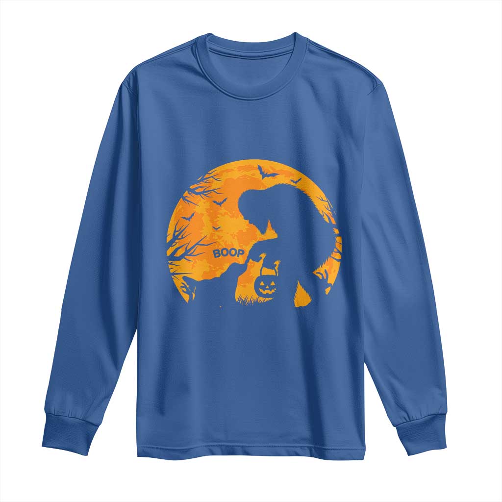 Bigfoot Boop Dog Hallowwen Long Sleeve Shirt Funny Sasquatch Meme Dog Lovers Full Moon TS14 Royal Blue Print Your Wear