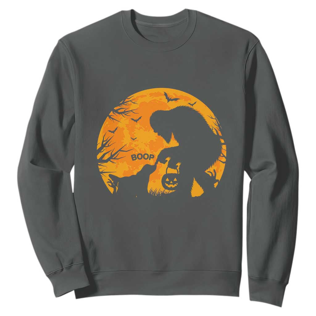 Bigfoot Boop Dog Hallowwen Sweatshirt Funny Sasquatch Meme Dog Lovers Full Moon TS14 Dark Heather Print Your Wear