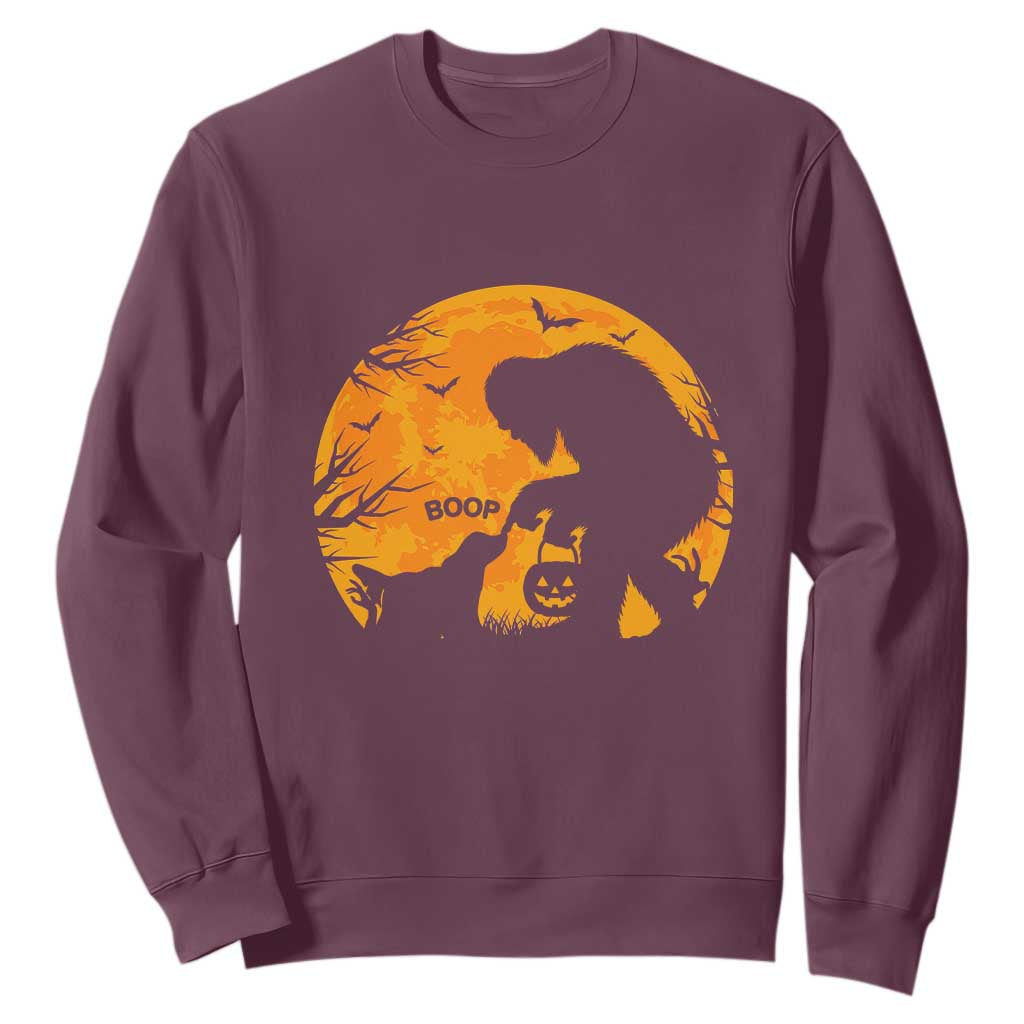 Bigfoot Boop Dog Hallowwen Sweatshirt Funny Sasquatch Meme Dog Lovers Full Moon TS14 Maroon Print Your Wear