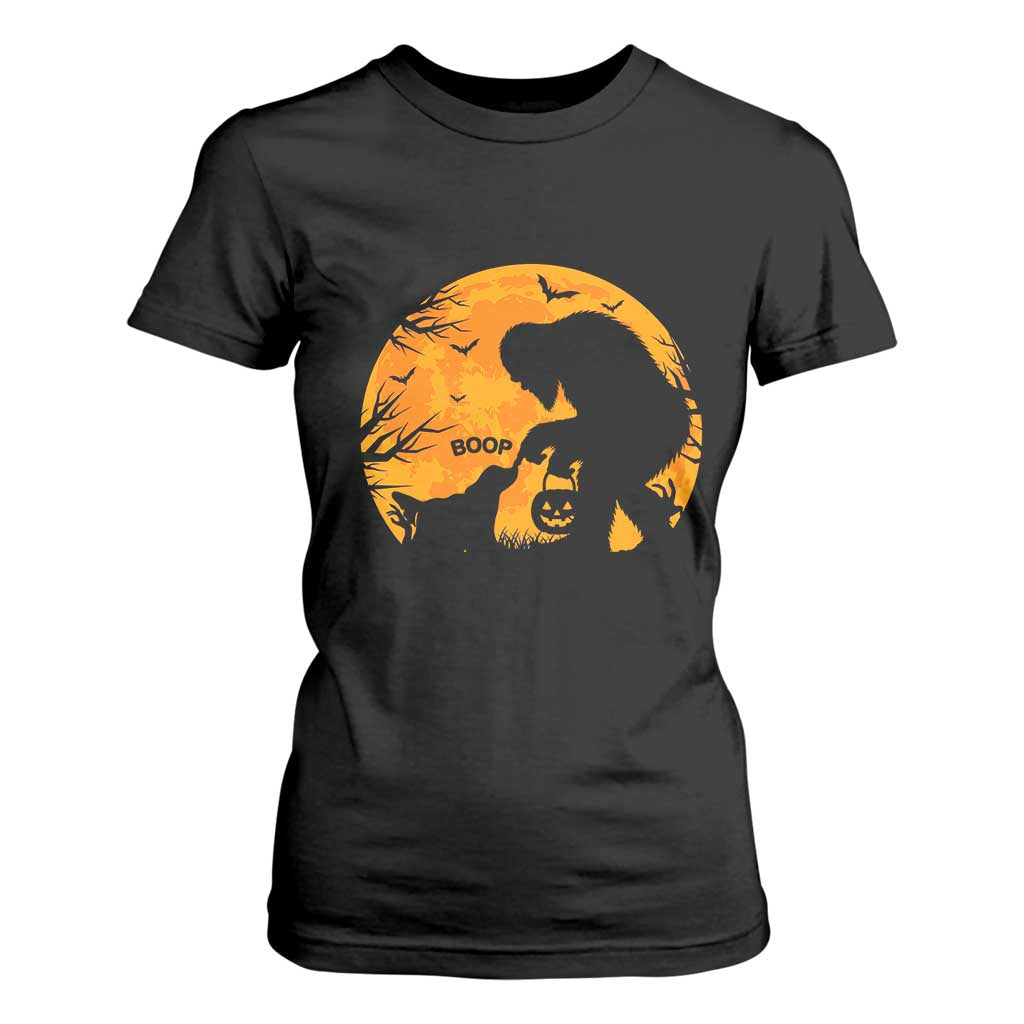 Bigfoot Boop Dog Hallowwen T Shirt For Women Funny Sasquatch Meme Dog Lovers Full Moon TS14 Black Print Your Wear