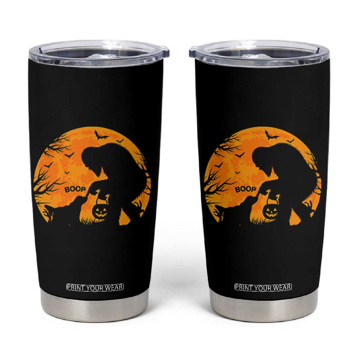 Bigfoot Boop Dog Hallowwen Tumbler Cup Funny Sasquatch Meme Dog Lovers Full Moon TS14 Black Print Your Wear