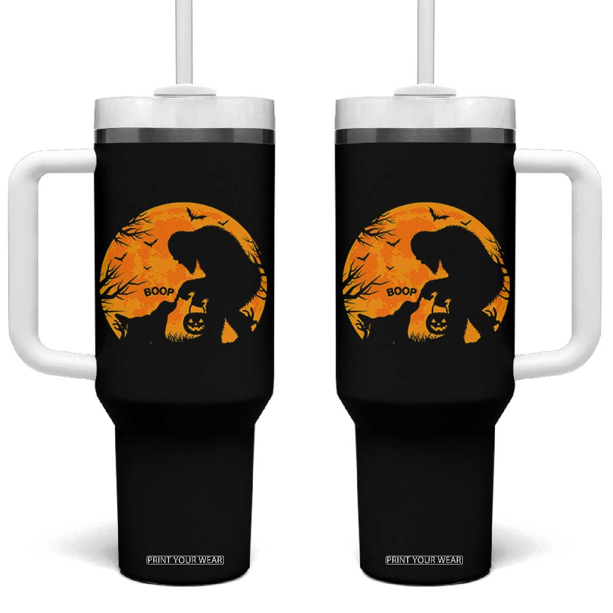 Bigfoot Boop Dog Hallowwen Tumbler With Handle Funny Sasquatch Meme Dog Lovers Full Moon TS14 One Size: 40 oz Black Print Your Wear