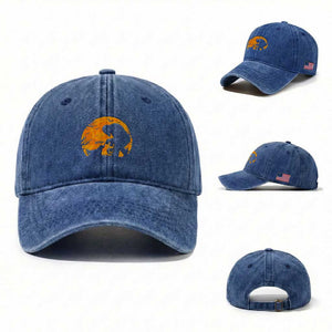 Bigfoot Boop Dog Hallowwen Washed Cotton Baseball Cap Funny Sasquatch Meme Dog Lovers Full Moon TS14 Washed Cap Universal Fit Royal Blue Print Your Wear
