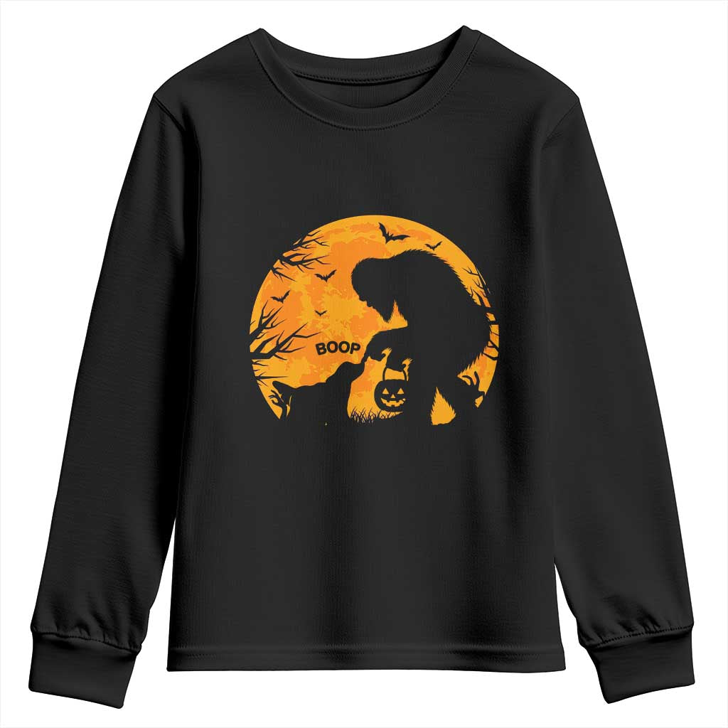 Bigfoot Boop Dog Hallowwen Youth Sweatshirt Funny Sasquatch Meme Dog Lovers Full Moon TS14 Black Print Your Wear