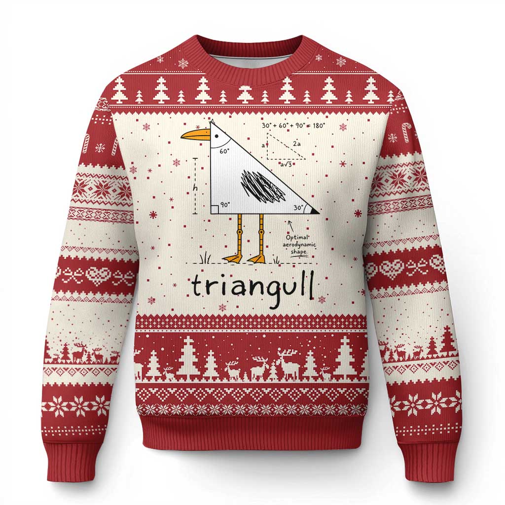 Triangull Triangle Seagull Bird Pun Ugly Christmas Sweater Funny Math Teacher Humor TS14 Beige Red Print Your Wear
