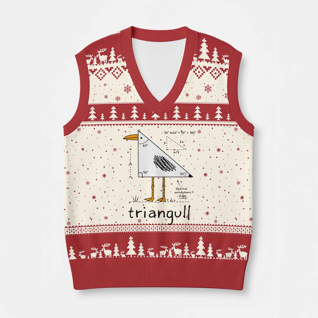 Triangull Triangle Seagull Bird Pun V-Neck Knit Sweater Vest Funny Math Teacher Humor TS14 Beige Red Print Your Wear