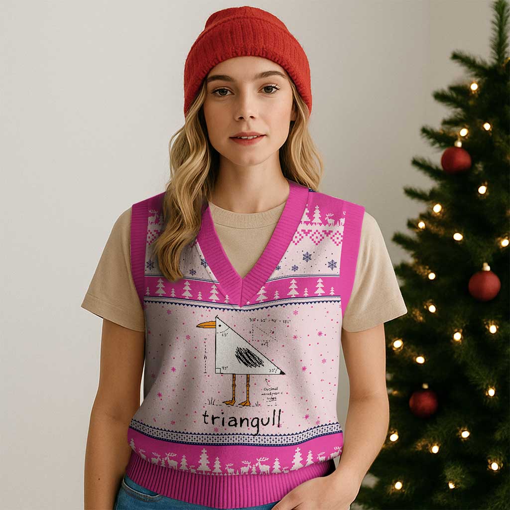 Triangull Triangle Seagull Bird Pun V-Neck Knit Sweater Vest Funny Math Teacher Humor TS14 Hot Pink Print Your Wear