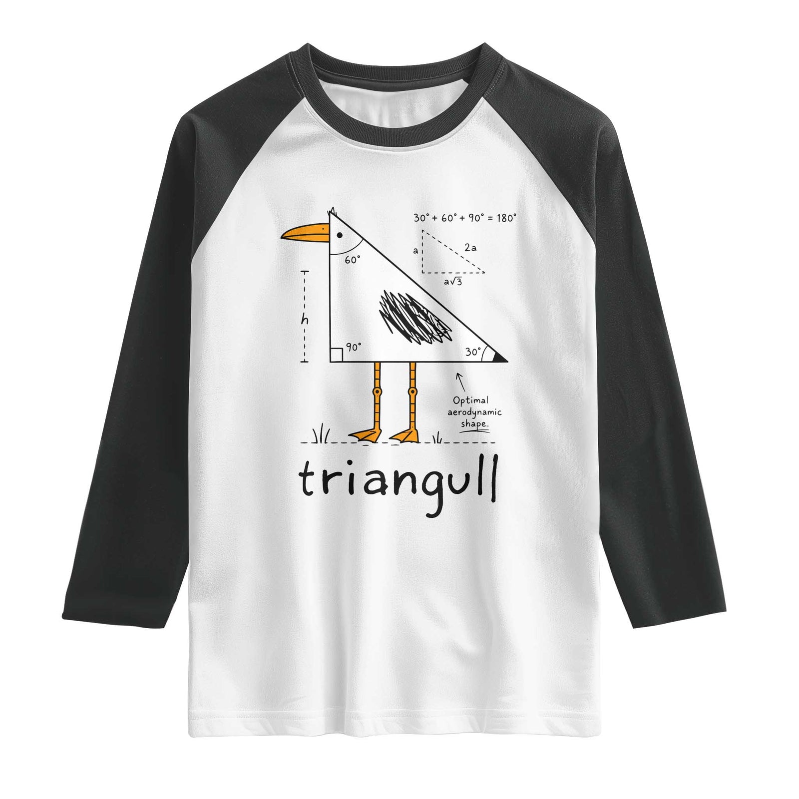 Triangull Triangle Seagull Bird Pun Raglan Shirt Funny Math Teacher Humor TS14 White Black Print Your Wear