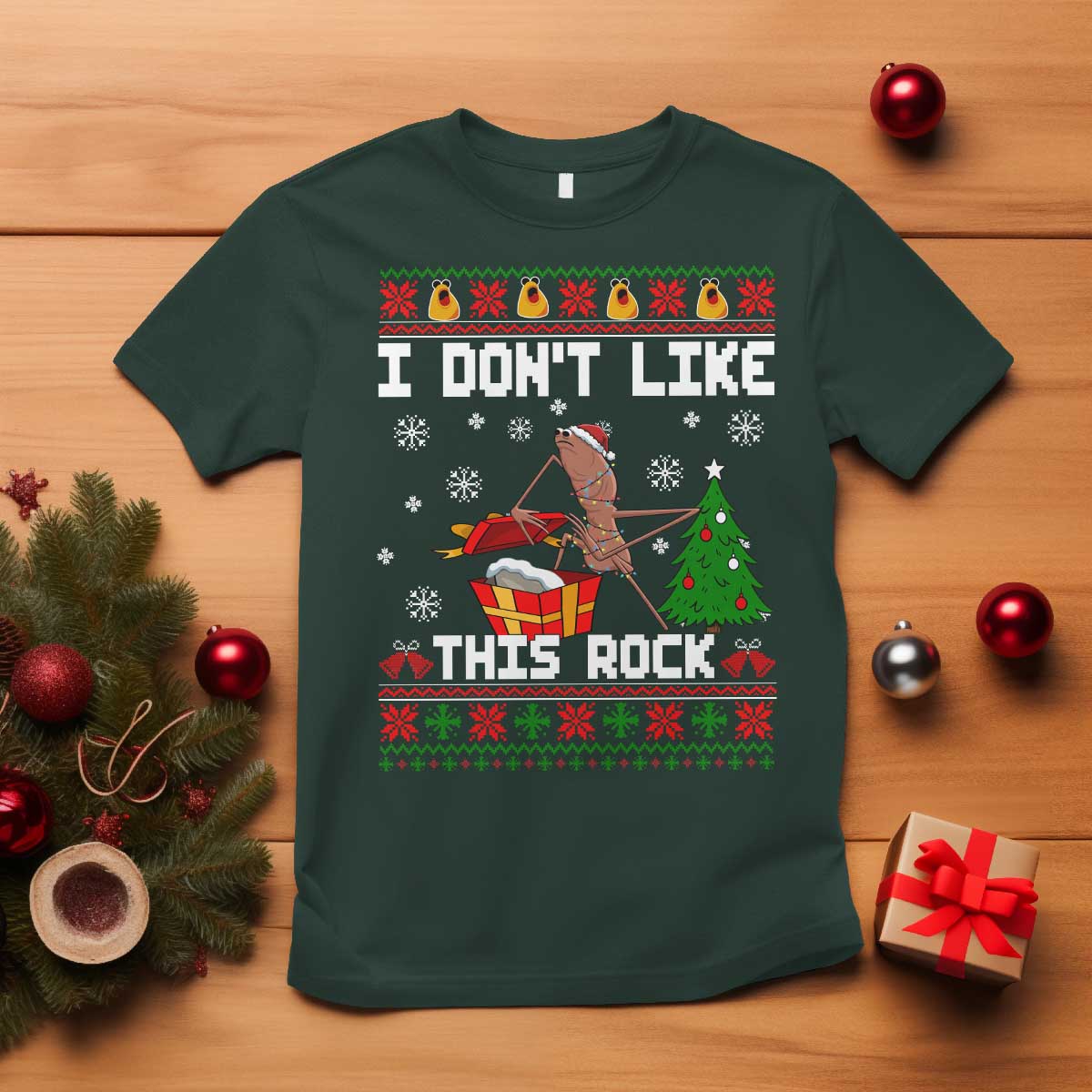 Marcus The Worm Christmas Meme T Shirt I Do Not Like This Rock TS14 Dark Forest Green Print Your Wear