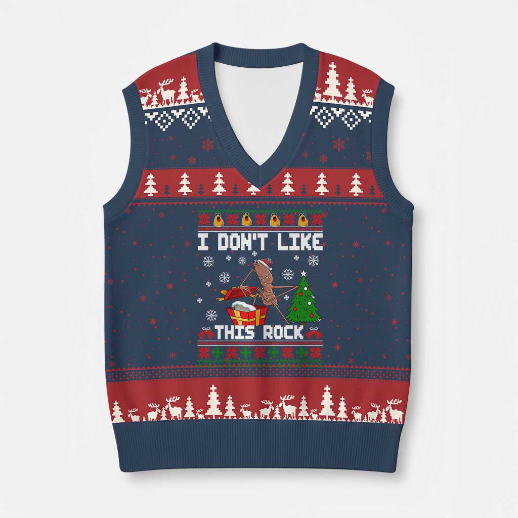 Marcus The Worm Xmas Meme V-Neck Knit Sweater Vest I Do Not Like This Rock TS14 Navy Red Print Your Wear