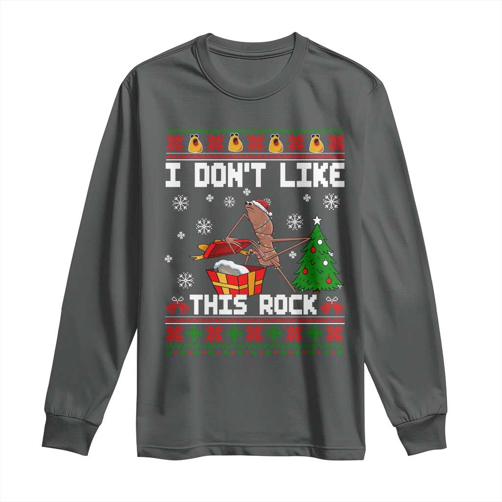 Marcus The Worm Christmas Meme Long Sleeve Shirt I Do Not Like This Rock TS14 Dark Heather Print Your Wear