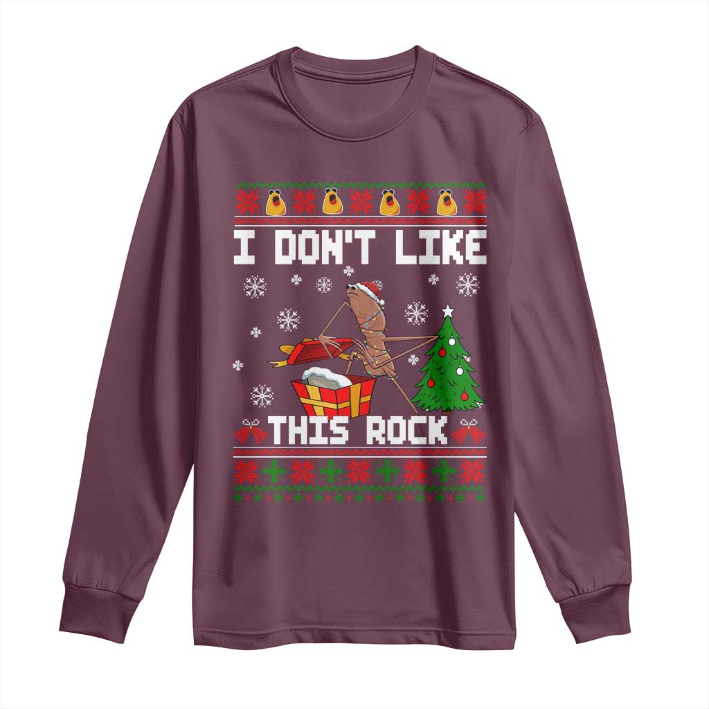Marcus The Worm Christmas Meme Long Sleeve Shirt I Do Not Like This Rock TS14 Maroon Print Your Wear