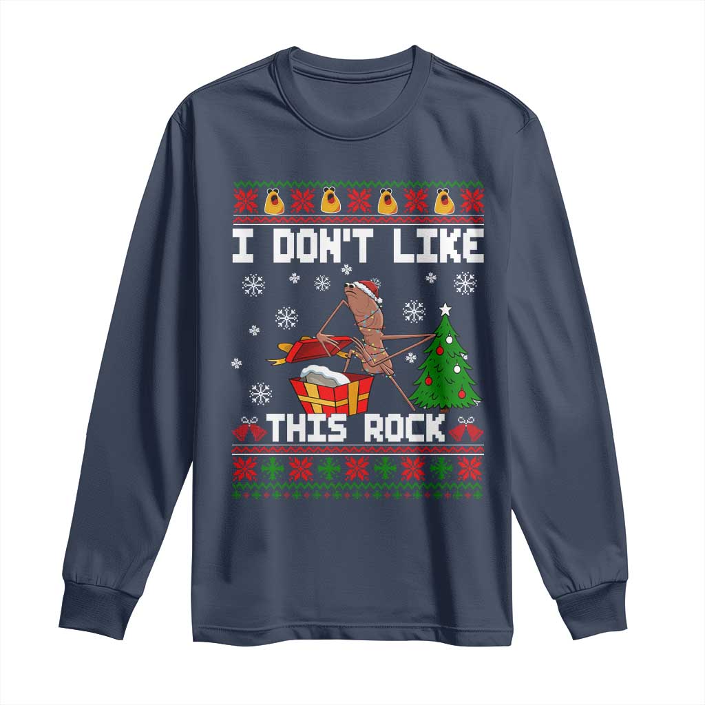 Marcus The Worm Christmas Meme Long Sleeve Shirt I Do Not Like This Rock TS14 Navy Print Your Wear