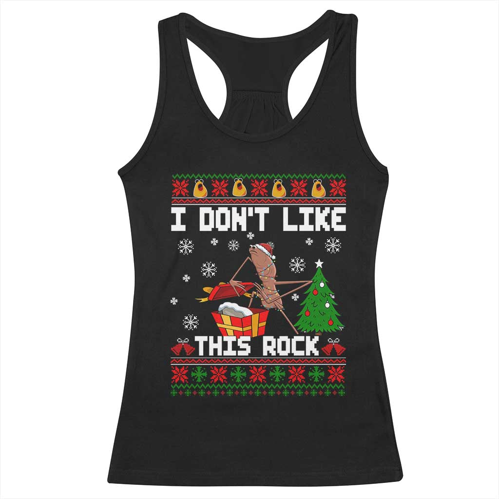 Marcus The Worm Christmas Meme Racerback Tank Top I Do Not Like This Rock TS14 Black Print Your Wear