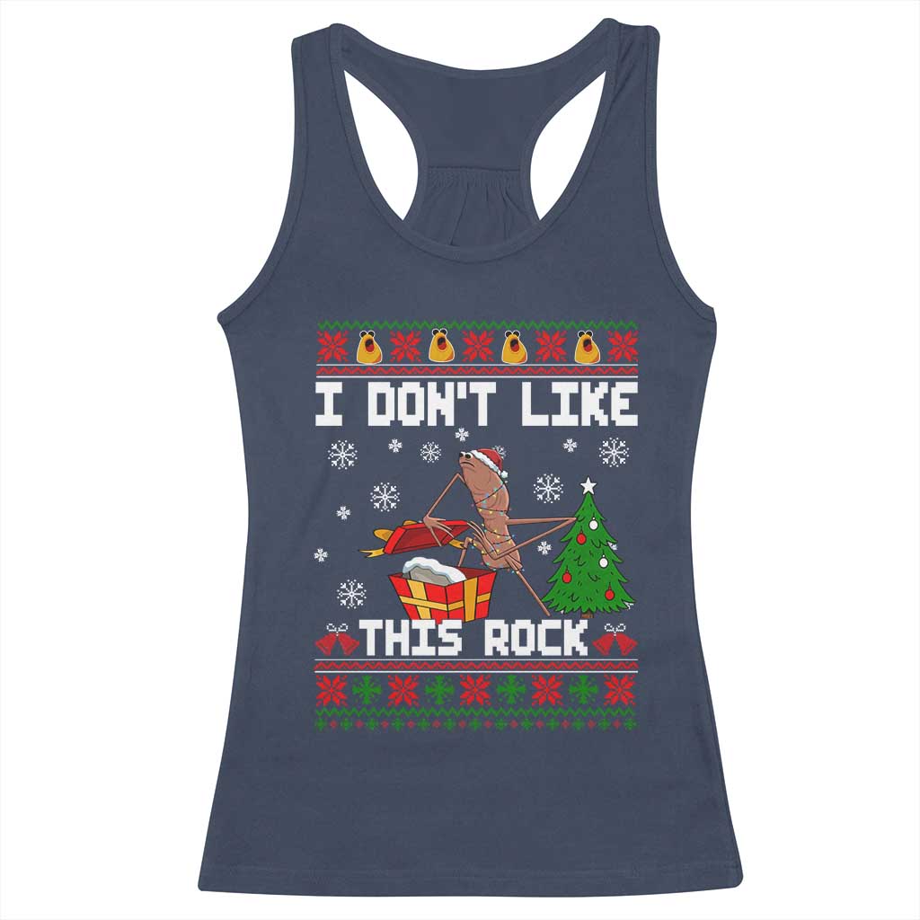 Marcus The Worm Christmas Meme Racerback Tank Top I Do Not Like This Rock TS14 Navy Print Your Wear