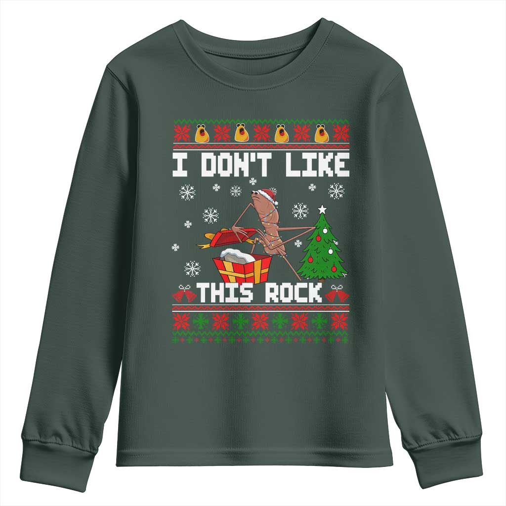 Marcus The Worm Christmas Meme Youth Sweatshirt I Do Not Like This Rock TS14 Dark Forest Green Print Your Wear