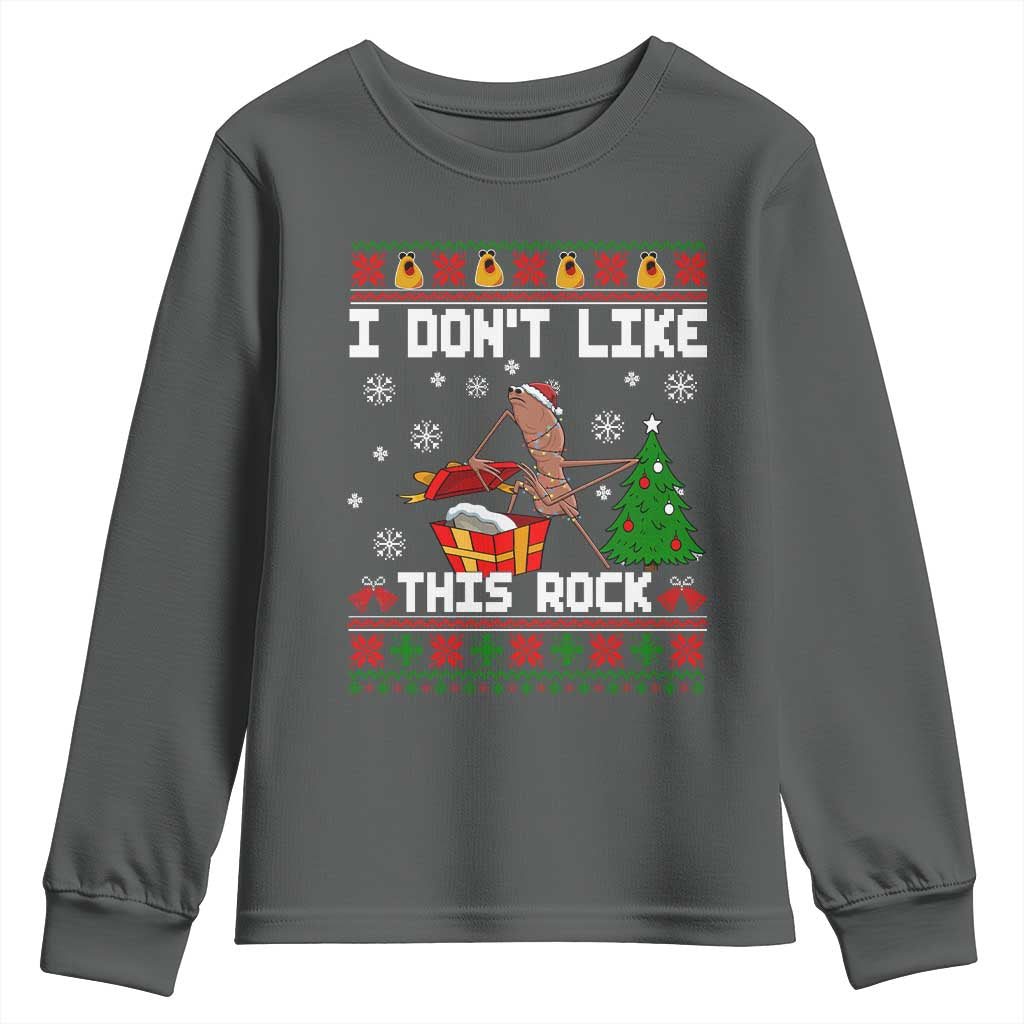 Marcus The Worm Christmas Meme Youth Sweatshirt I Do Not Like This Rock TS14 Dark Heather Print Your Wear