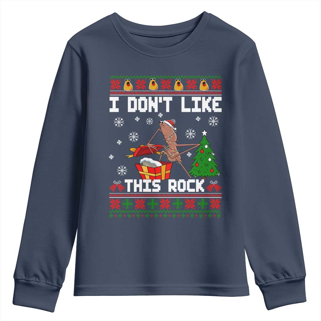 Marcus The Worm Christmas Meme Youth Sweatshirt I Do Not Like This Rock TS14 Navy Print Your Wear
