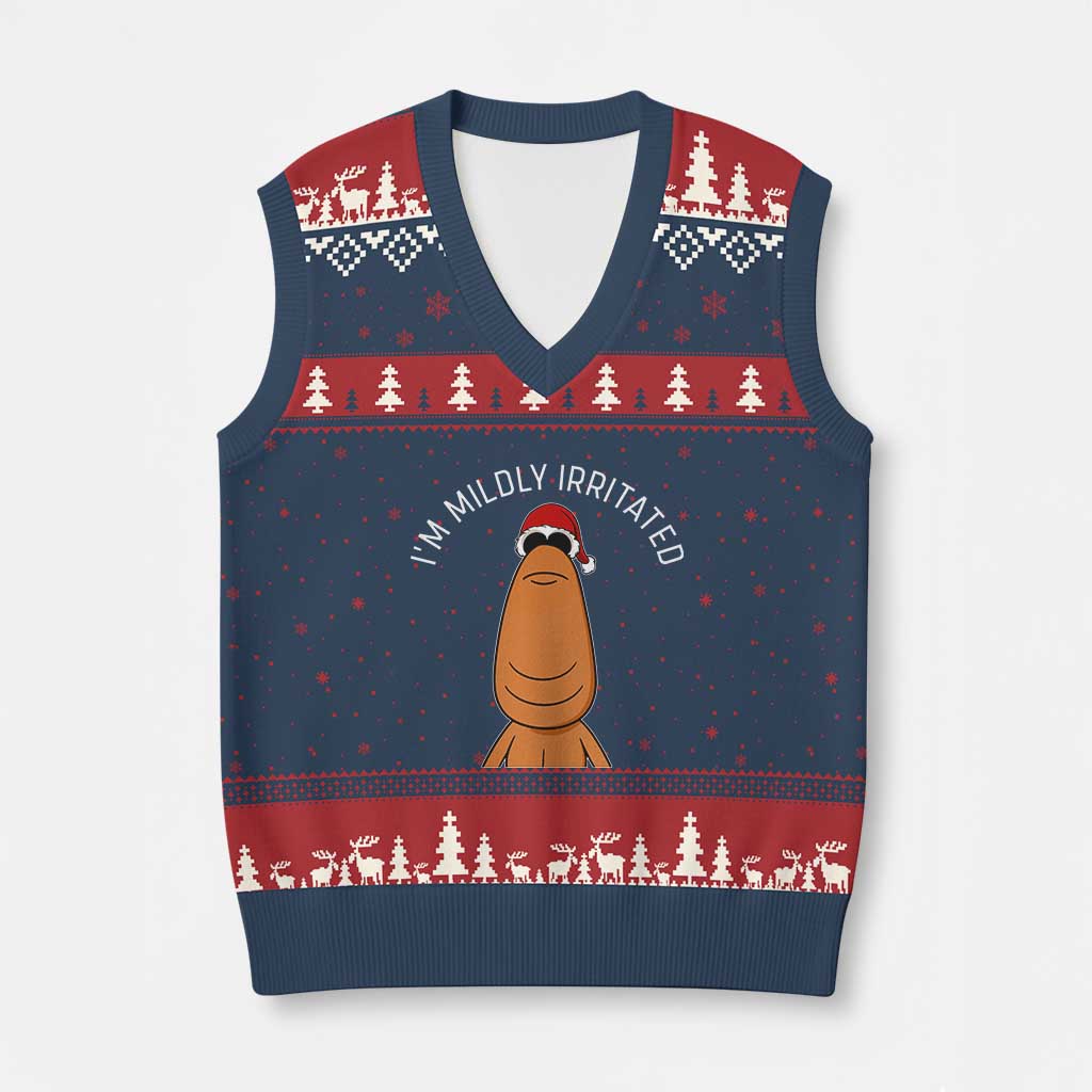 Marcus The Worm Xmas Meme V-Neck Knit Sweater Vest I Am Mildly Irritated TS14 Navy Red Print Your Wear