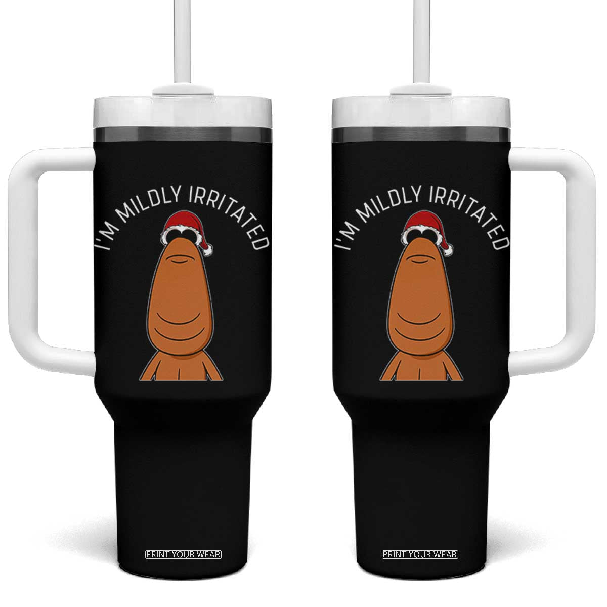 Marcus The Worm Christmas Meme Tumbler With Handle I Am Mildly Irritated TS14 One Size: 40 oz Black Print Your Wear