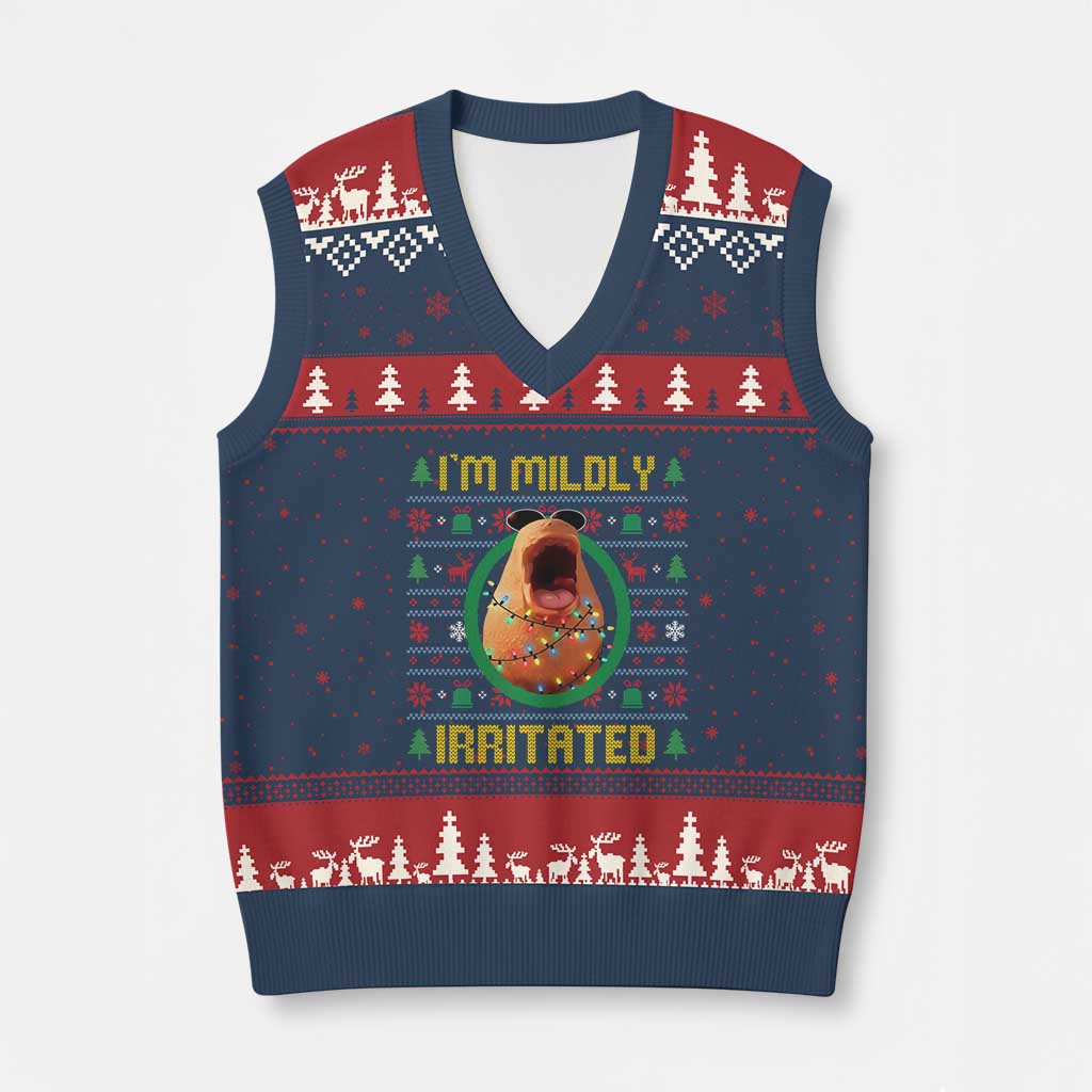 Marcus The Worm Xmas Meme V-Neck Knit Sweater Vest Funny Brain Rot Xmas TS14 Navy Red Print Your Wear