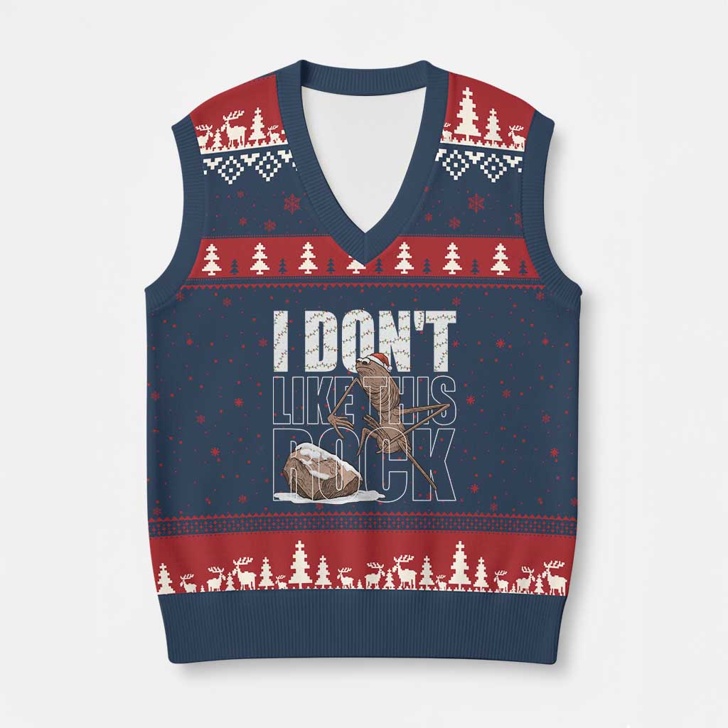 Marcus The Worm Xmas Meme V-Neck Knit Sweater Vest Funny Brain Rot Gen Z TS14 Navy Red Print Your Wear