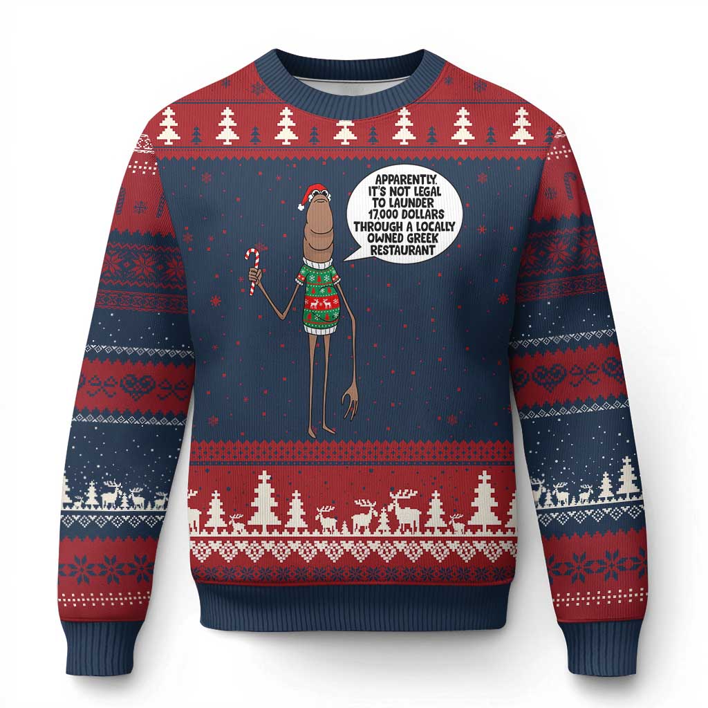 Marcus The Worm Xmas Meme Ugly Christmas Sweater Locally Owned Greek Restaurant TS14 Navy Red Print Your Wear