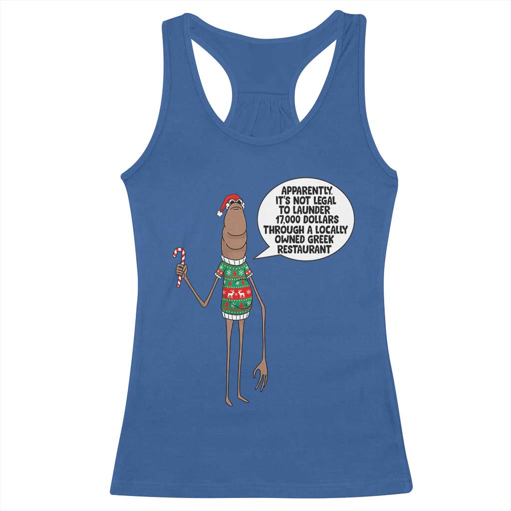 Marcus The Worm Christmas Meme Racerback Tank Top Locally Owned Greek Restaurant TS14 Royal Blue Print Your Wear