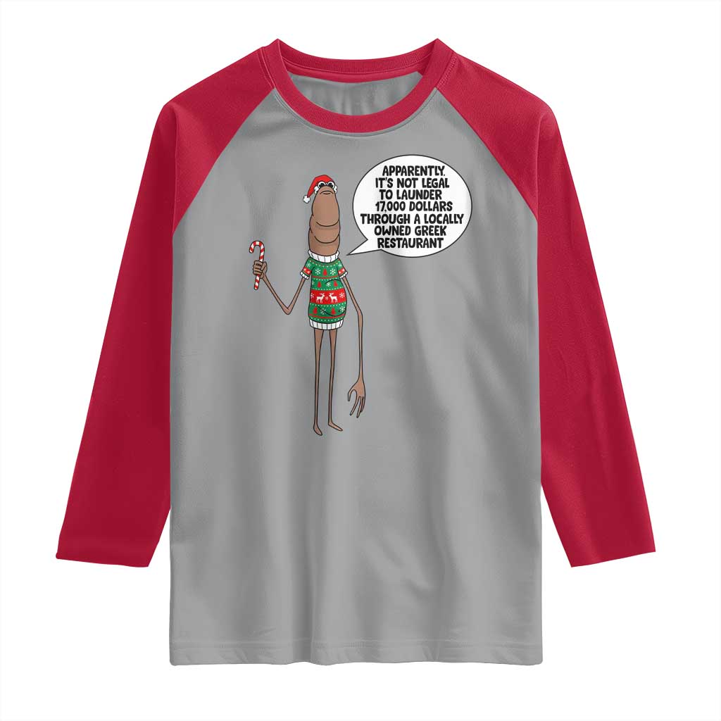 Marcus The Worm Christmas Meme Raglan Shirt Locally Owned Greek Restaurant TS14 Sport Gray Red Print Your Wear