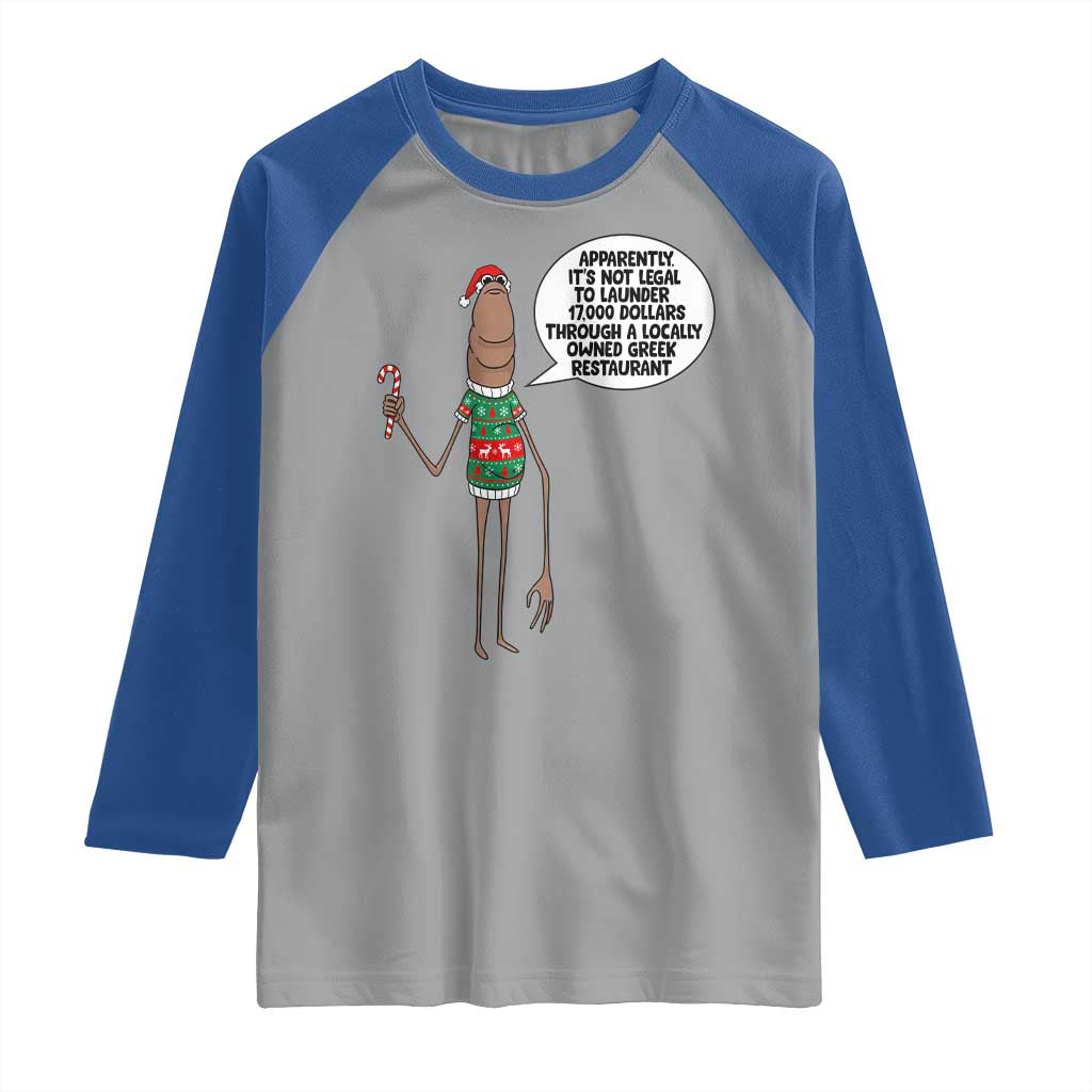 Marcus The Worm Christmas Meme Raglan Shirt Locally Owned Greek Restaurant TS14 Sport Gray Royal Print Your Wear