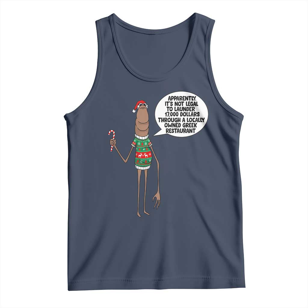 Marcus The Worm Christmas Meme Tank Top Locally Owned Greek Restaurant TS14 Navy Print Your Wear