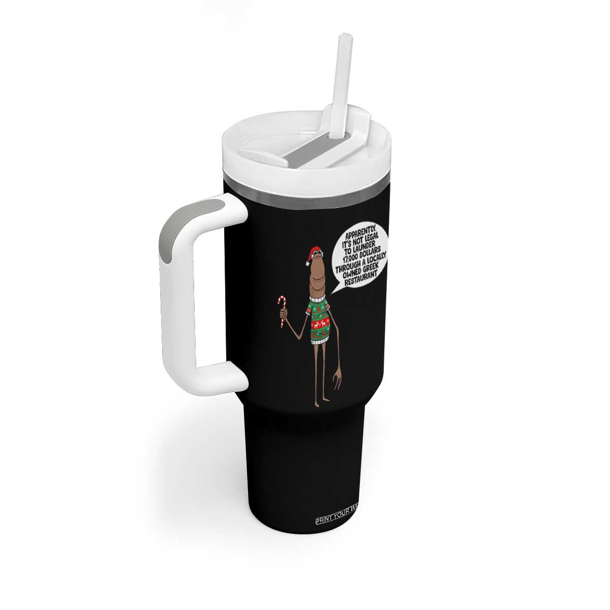 Marcus The Worm Christmas Meme Tumbler With Handle Locally Owned Greek Restaurant TS14 Print Your Wear