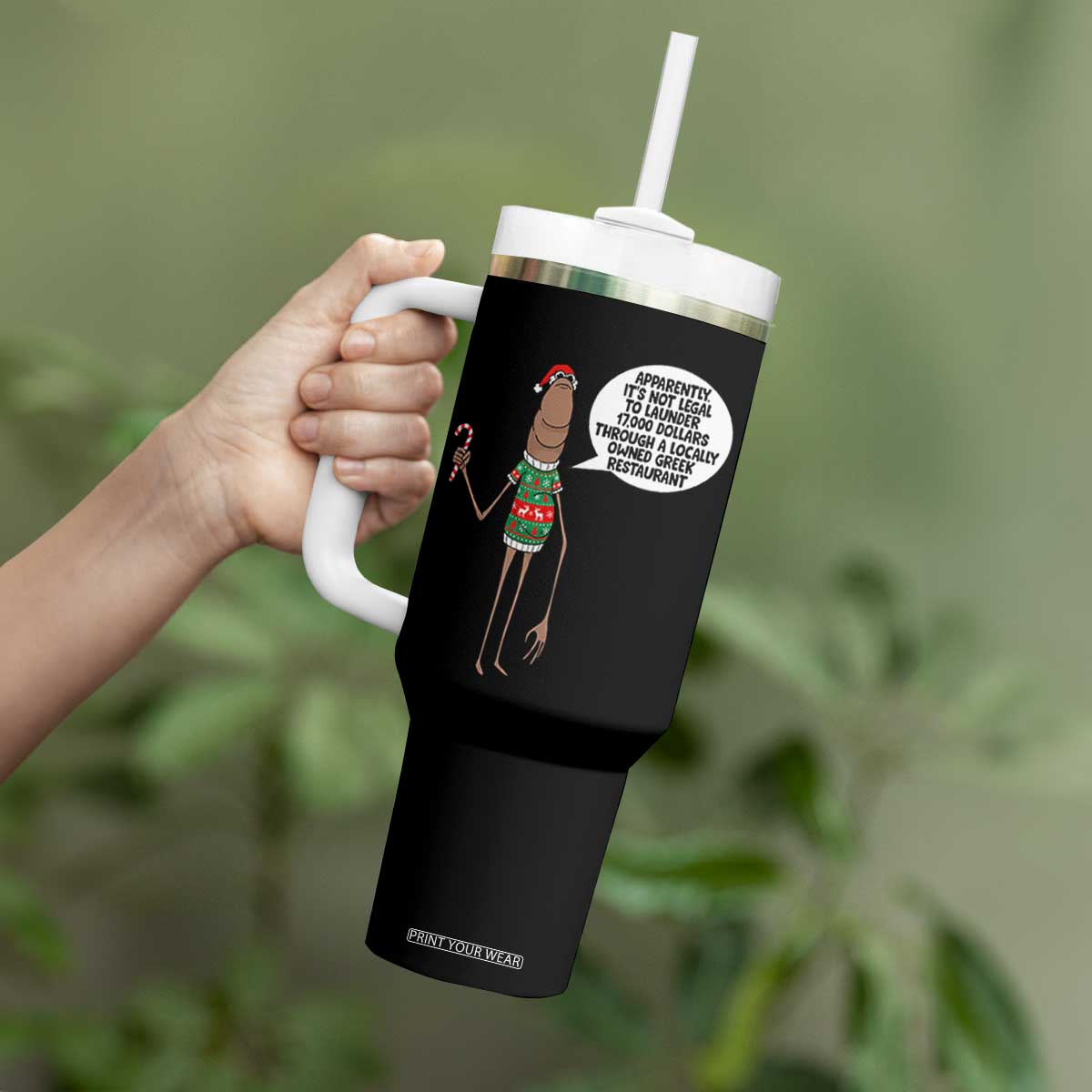 Marcus The Worm Christmas Meme Tumbler With Handle Locally Owned Greek Restaurant TS14 Print Your Wear