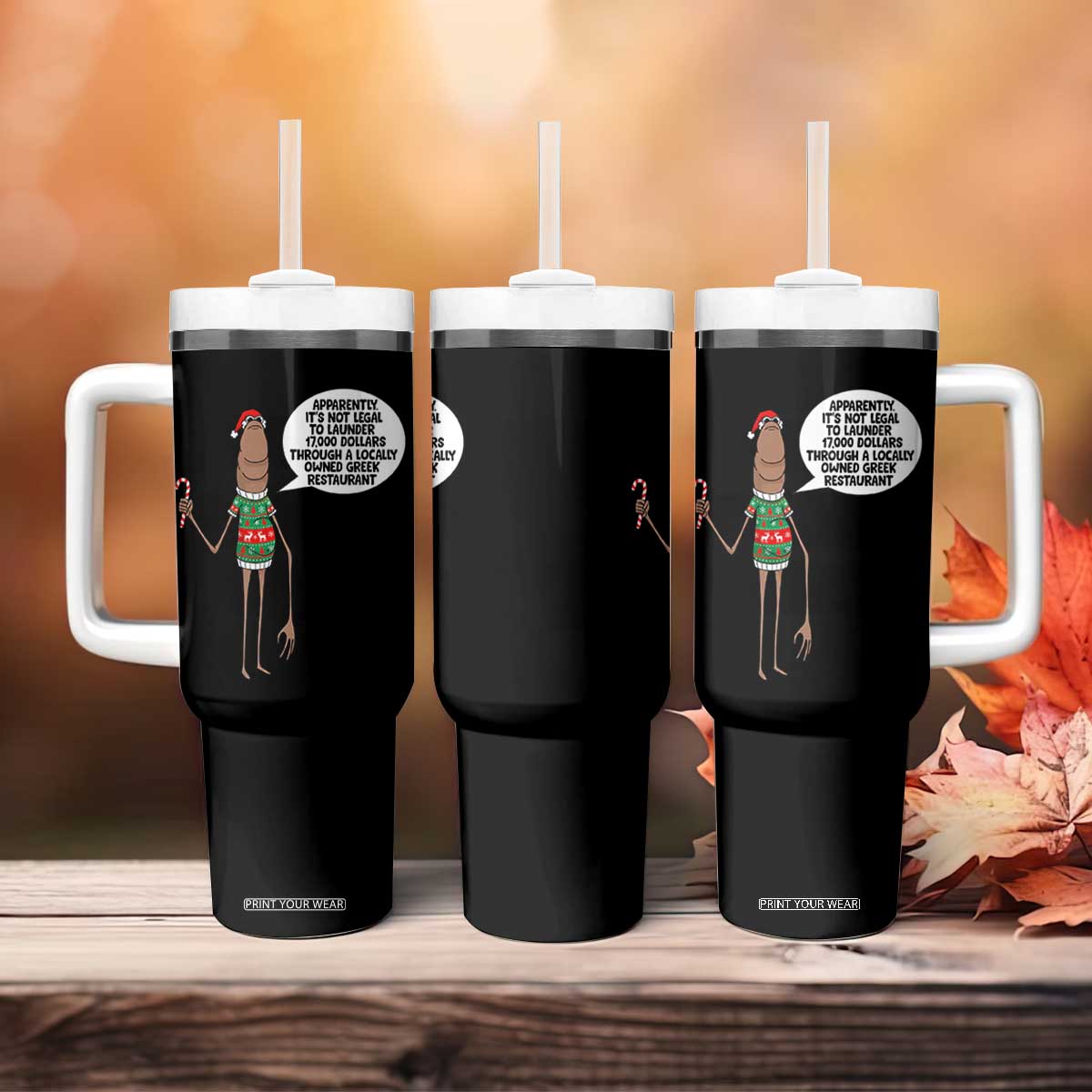 Marcus The Worm Christmas Meme Tumbler With Handle Locally Owned Greek Restaurant TS14 Print Your Wear