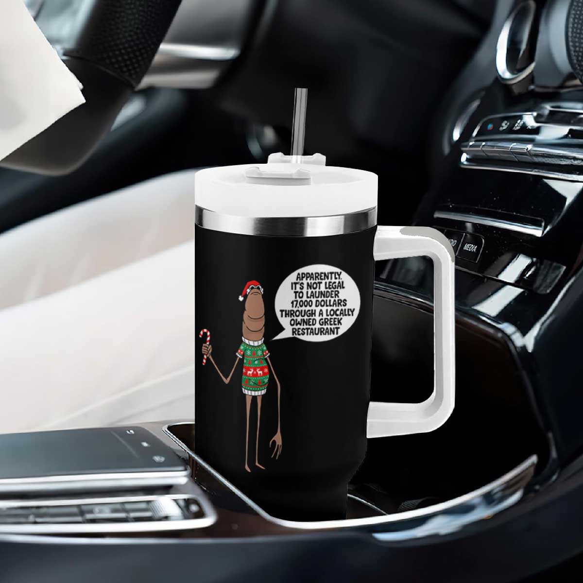 Marcus The Worm Christmas Meme Tumbler With Handle Locally Owned Greek Restaurant TS14 Print Your Wear