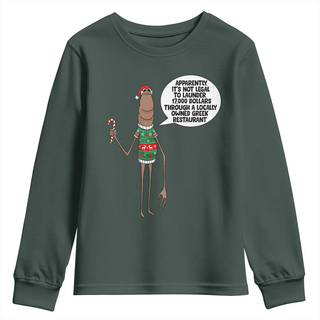 Marcus The Worm Christmas Meme Youth Sweatshirt Locally Owned Greek Restaurant TS14 Dark Forest Green Print Your Wear